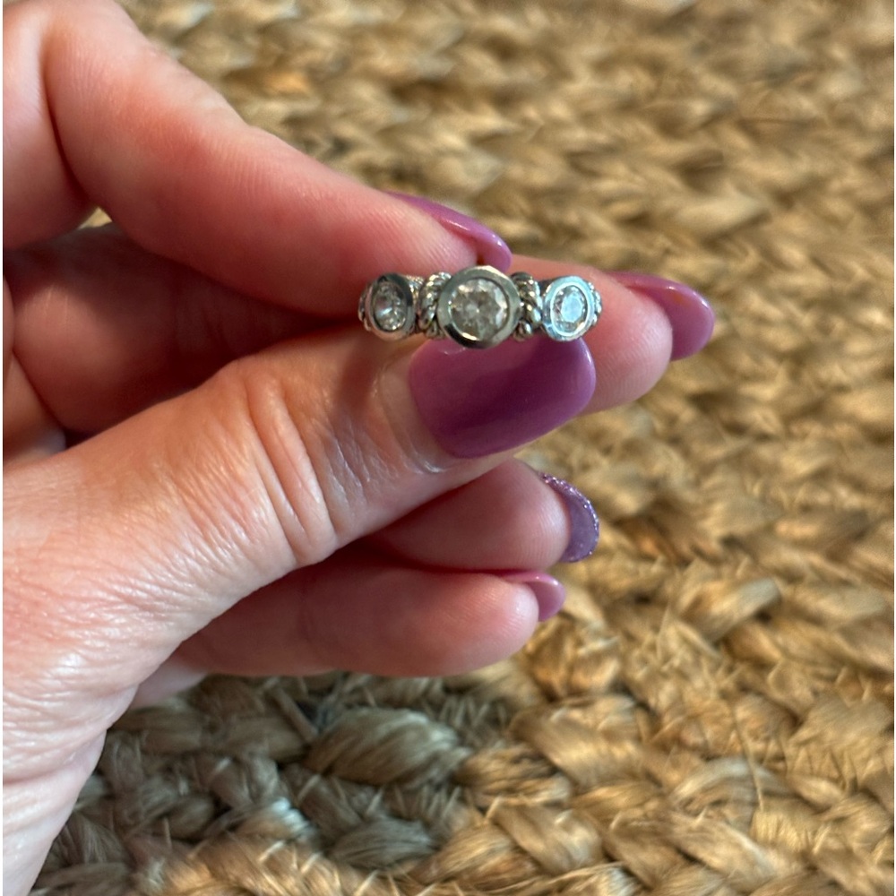 Judith Ripka 3 Stone Sterling Silver CZ Ring Size 6